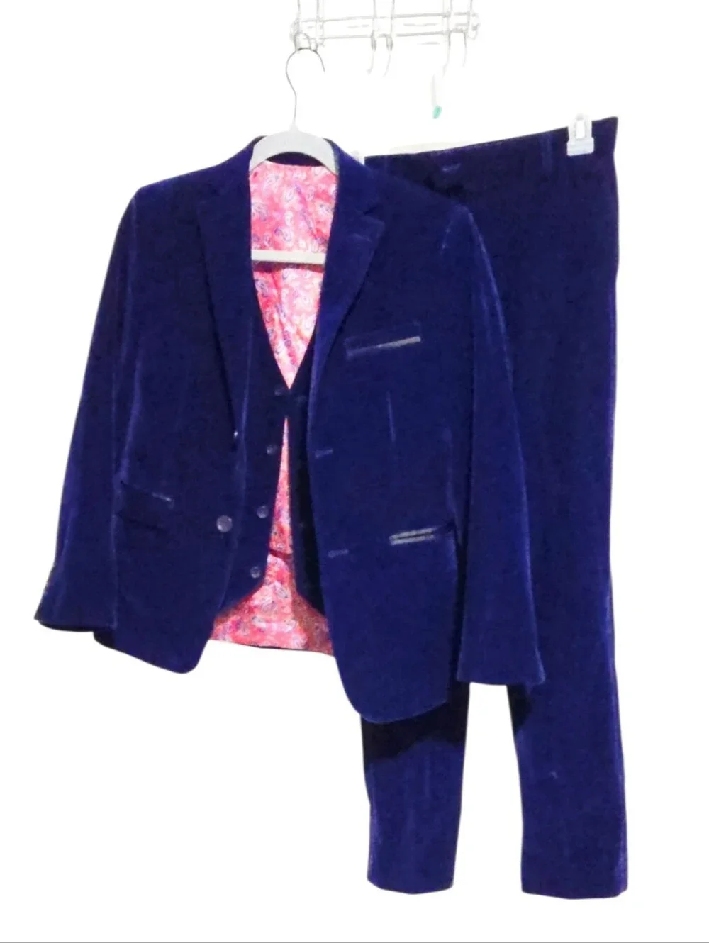 Isaac Mizrahi Boys Cobalt Velvet 3 Piece Suit Slim Fit Blazer Vest Pants Holiday